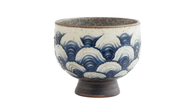 Traditional Ceramic Sake Cup with Blue Patterns Perfect for Your Japanese Cuisine Presentation or Cultural Events.
