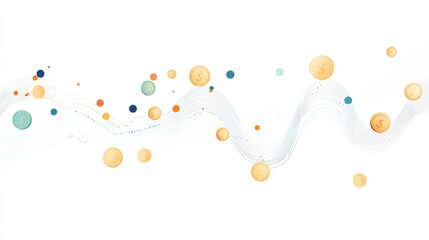 Fototapeta premium A descending line graph with coins dropping, financial loss representation, clean vector art, isolated on white background