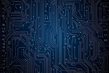 Abstract close-up of a glowing blue digital circuit board, showcasing intricate connections and technological design on a black background.
