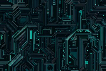 Abstract close-up of a glowing blue digital circuit board, showcasing intricate connections and technological design on a black background.
