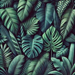 Lush tropical leaf patterns creating bold and eye-catching textures inspired by natural beauty. Generative AI
