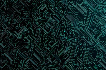 Abstract close-up of a glowing blue digital circuit board, showcasing intricate connections and technological design on a black background.
