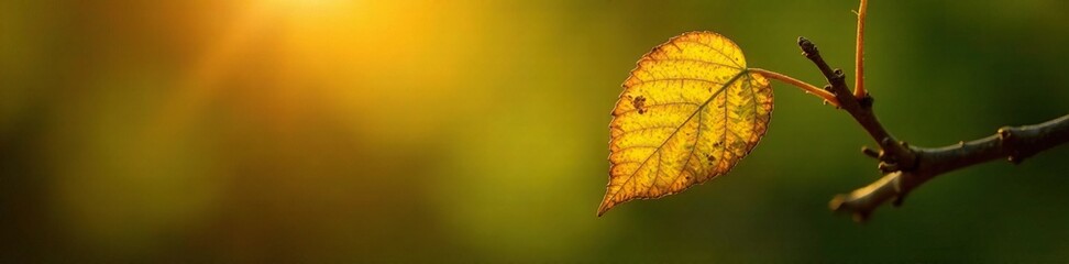 Obraz premium Wilted yellow leaf on a branch in the morning light, morning, wilted, plant