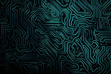 Abstract close-up of a glowing blue digital circuit board, showcasing intricate connections and technological design on a black background.
