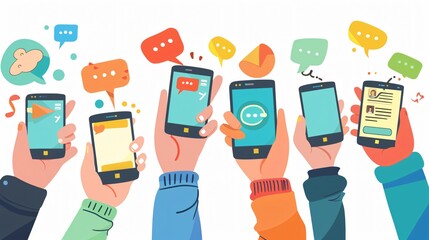 Professional Social Media Communication Concept with Hands Holding Smartphones