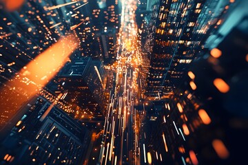 Obraz premium This sentence captures the essence of a vibrant city at night, emphasizing the urban elements and the visual appeal of the illuminated skyline