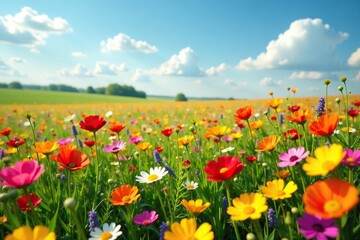 A field of wildflowers stretches towards the horizon, horizon, Europe, nature