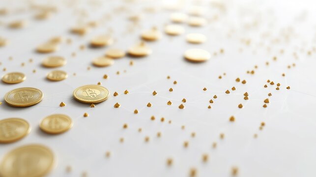 A scatterplot with golden coin points, market analysis concept, contemporary minimal design, isolated on white background 