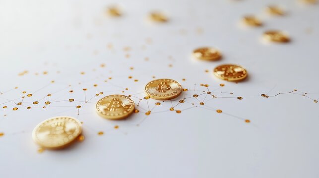 A scatterplot with golden coin points, market analysis concept, contemporary minimal design, isolated on white background 