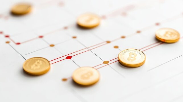 A scatterplot with golden coin points, market analysis concept, contemporary minimal design, isolated on white background 
