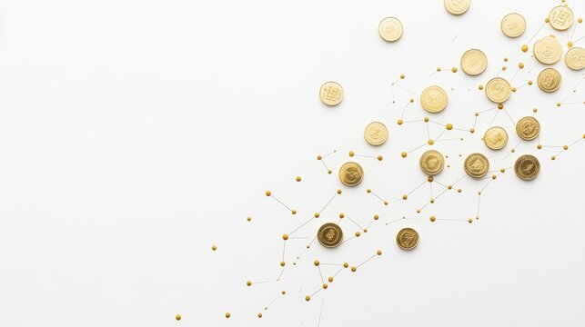 A scatterplot with golden coin points, market analysis concept, contemporary minimal design, isolated on white background 