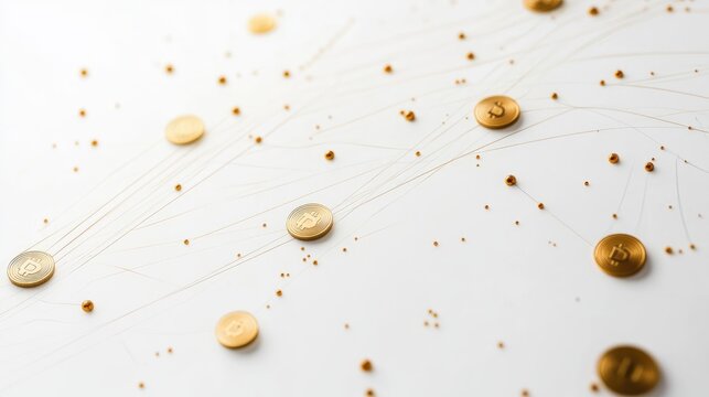 A scatterplot with golden coin points, market analysis concept, contemporary minimal design, isolated on white background 