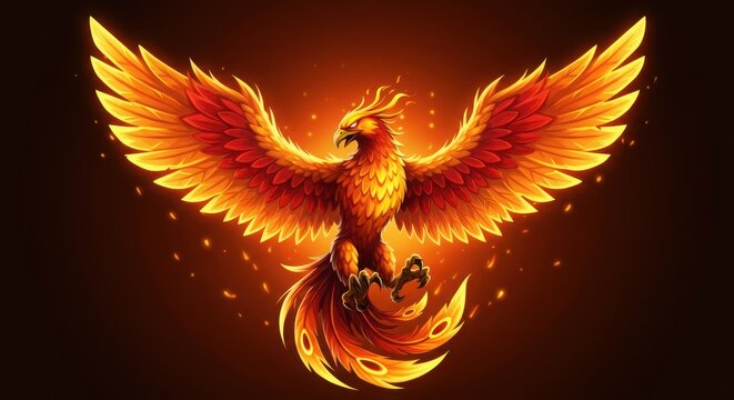 Phoenix Mascot, Mystical mythical character Phoenix, phoenix bird on a transparent background, phoenix logo, Red Phoenix esport mascot logo isolated on dark Red Background,