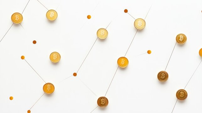 A scatterplot with golden coin points, market analysis concept, contemporary minimal design, isolated on white background 