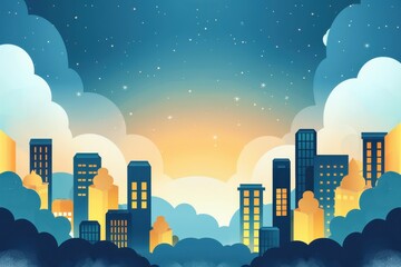 Fototapeta premium City Skyline with Golden Lights and a Starry Night Sky