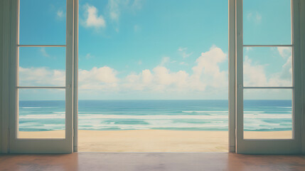 digital vintage style blue sky and ocean graphics poster background
