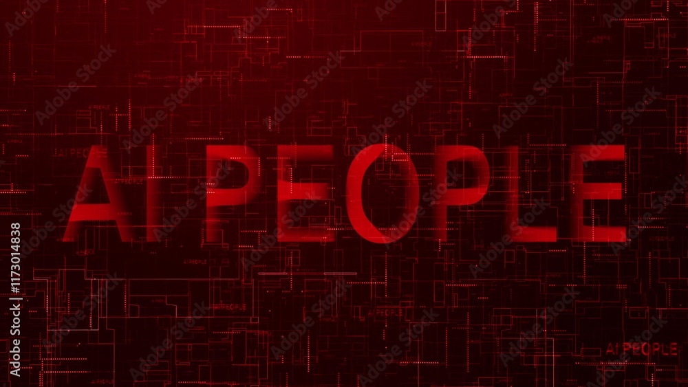 Poster ai people text technology data line red color