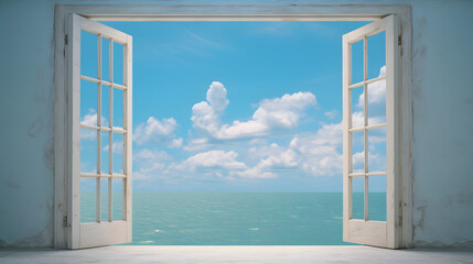 digital vintage style blue sky and ocean graphics poster background
