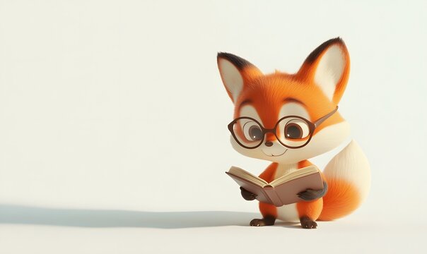 Cute cartoon fox wearing glasses reading a book. (3)
