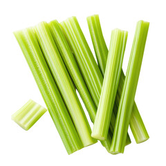 Fresh Green Celery Stalks on a White Background for Culinary Use