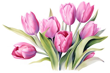 pink tulips isolated on white watercolor