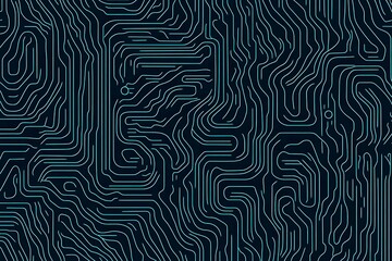 Obraz premium Abstract close-up of a glowing blue digital circuit board, showcasing intricate connections and technological design on a black background. 