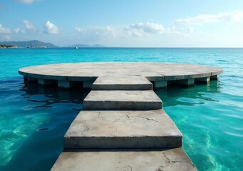Fototapeta premium Serenity of a circular platform over clear turquoise waters in an idyllic coastal setting