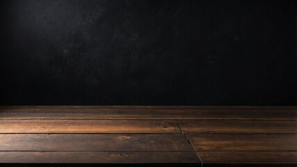 Empty wooden table with ample space for text and a sleek black shadow ideal for product displays, advertising, background designs.