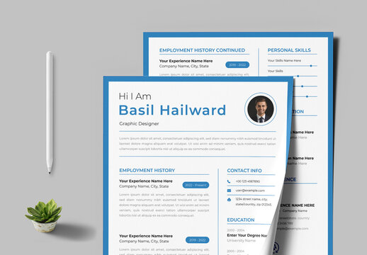 Clean Resume Design With Blue Accents