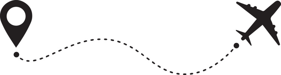 Airplane travel concept with map pins, GPS points. Line path icon. Flight start point concept or theme © Hulinska