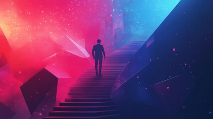 Ambitious Businessman Climbing Stairs Toward New Opportunities