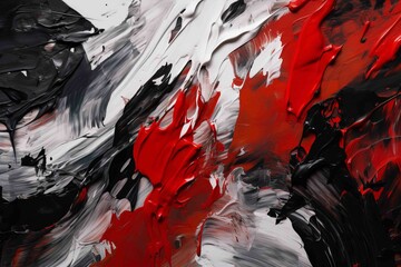 a vibrant abstract background with striking red, black, and white paint strokes that produce texture and contrast.