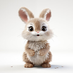 Fototapeta premium Cute Cartoon Bunny Rabbit Fluffy Fur White Background