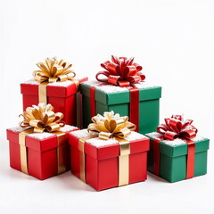 Fototapeta premium Festive gift boxes with bows against white background