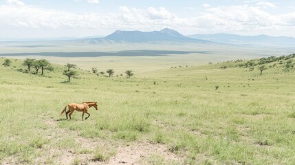 Serene African Savanna Landscape with a Lone Horse