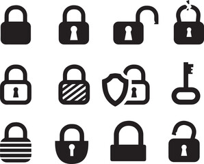 Vector black padlock icon on white background