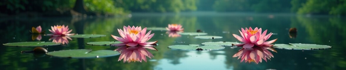Water lilies float on the surface of a serene lake, water lilies, plants, nature