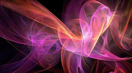 Fototapeta premium Abstract swirling pink and orange light trails on black background.