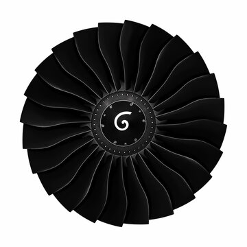 Jet engine front view isolated on white background. Close up of airplane engine during maintenance.engineering marvel