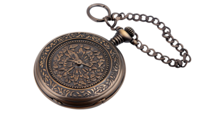 Vintage Pocket Watch with Chain on a White Background - Perfect for Timeless Decor and Antique Collection Showcases.
