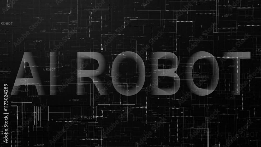Poster ai robot text technology data line black white color