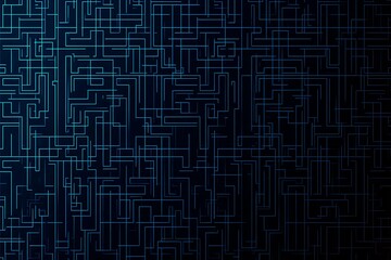 Abstract close-up of a glowing blue digital circuit board, showcasing intricate connections and technological design on a black background.
