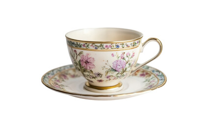 Fototapeta premium Elegant Vintage Teacup with Floral Designs Perfect for Tea Parties and Home Decor Display.