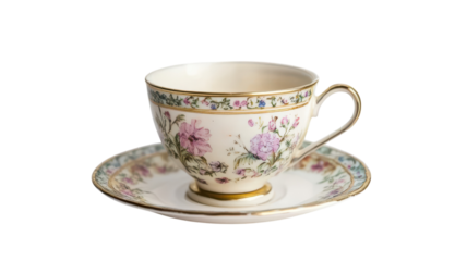 Elegant Vintage Teacup with Floral Designs Perfect for Tea Parties and Home Decor Display.