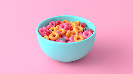 Colorful cereal bowl with berries, perfect for cheerful morning vibe