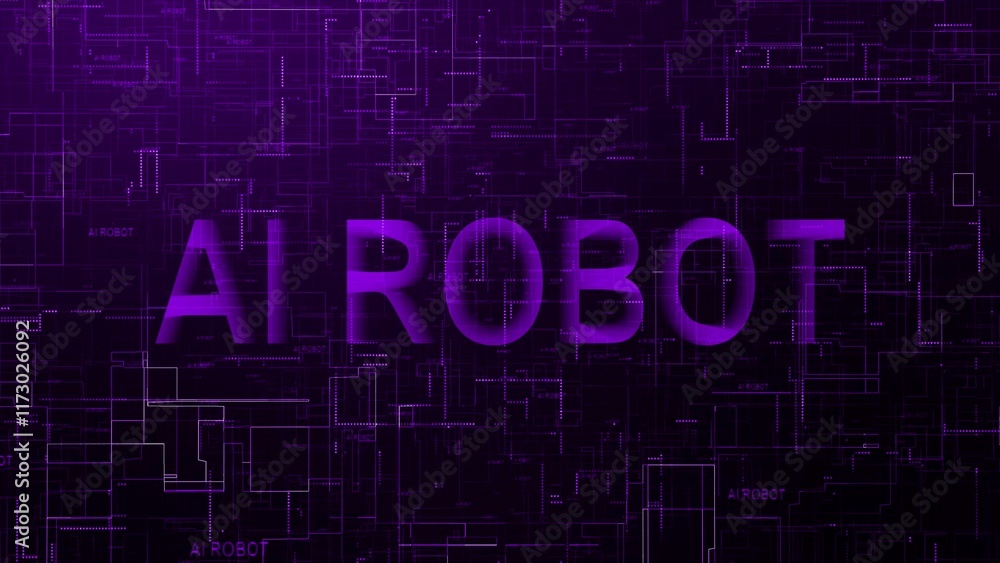 Poster ai robot text technology data line purple