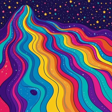 colorful, psychedelic wave pattern representing the groove of funk music illustration, mushrooms vision