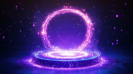 Obraz premium A 3D illustration of a blue light portal effect with a magical neon glow, resembling a futuristic tech hologram for teleportation. 