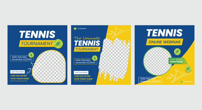 Tennis Sports social media blue and Yellow layout Template 
