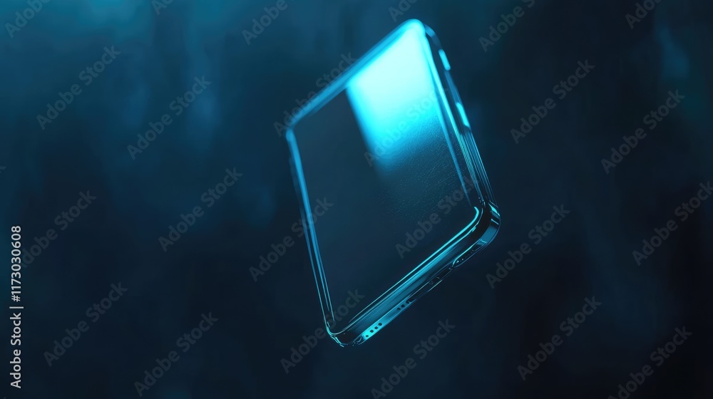 Poster hologram 3d futuristic mobile phone. abstract digital user interface technology. smartphone hangs in